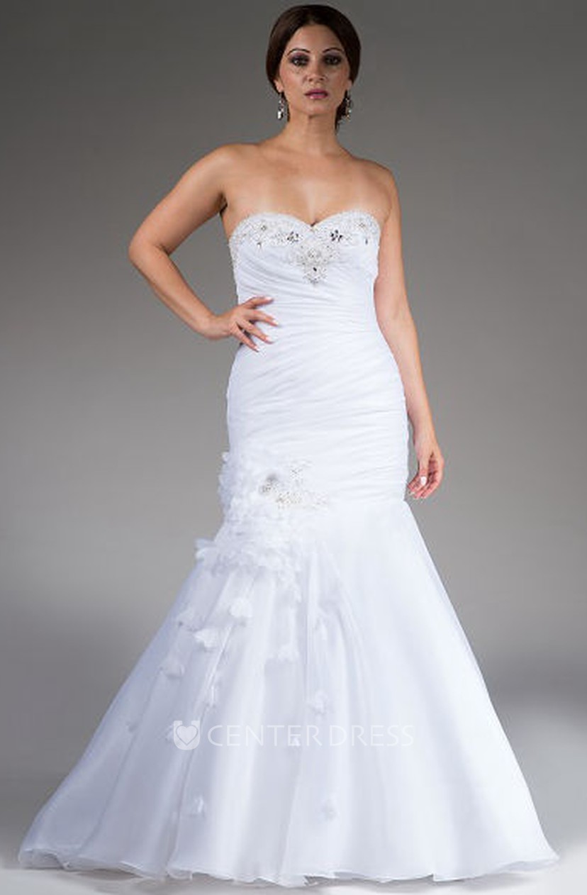 Crystal Sweetheart Mermaid Organza Bridal Gown With Floral Skirt