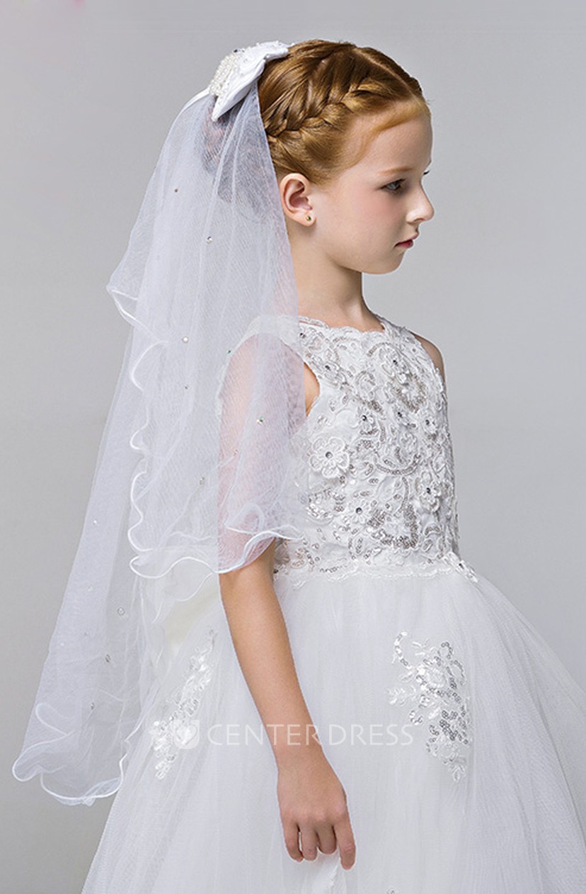 Korean Flower Girl Hair Comb Soft Veil With Bow Hair Accessories