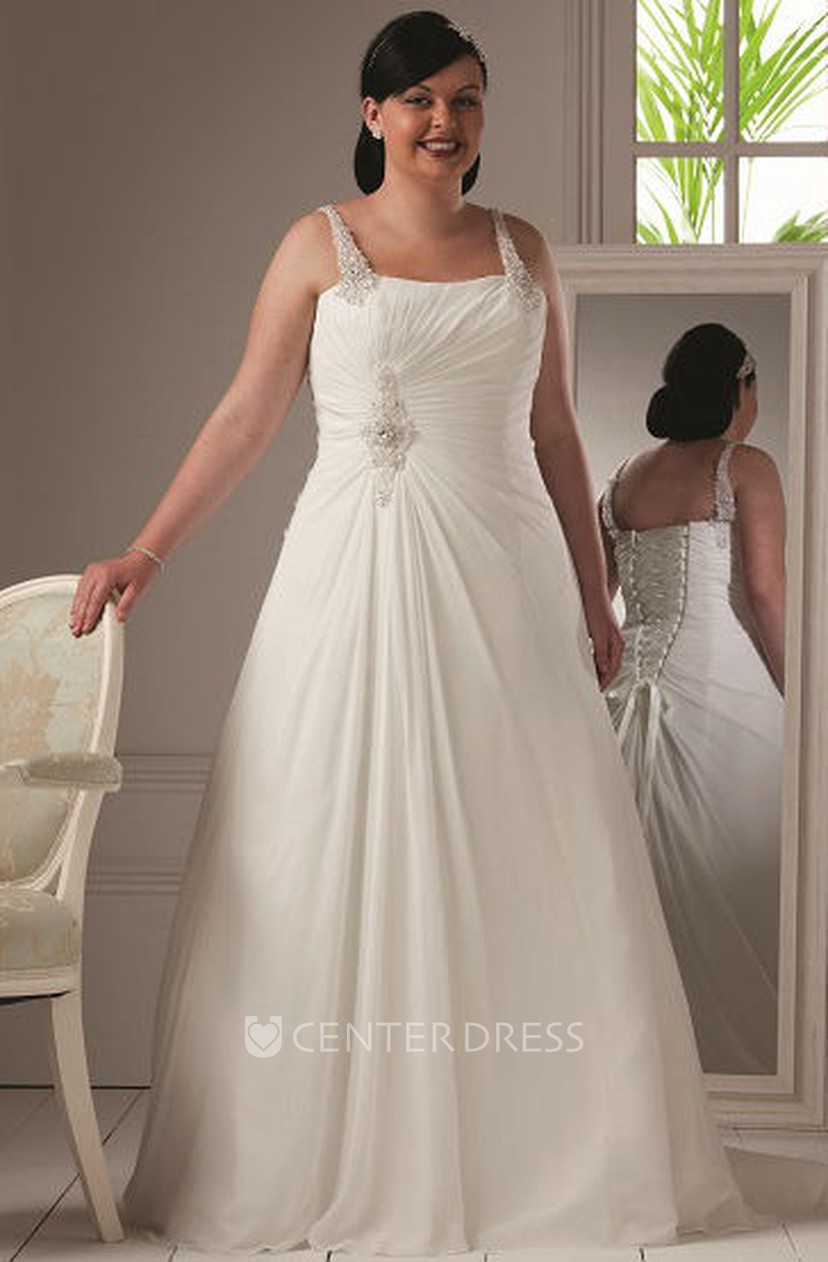 Pearl Straps A Line Organza Bridal Gown With Lace Up Ucenter Dress
