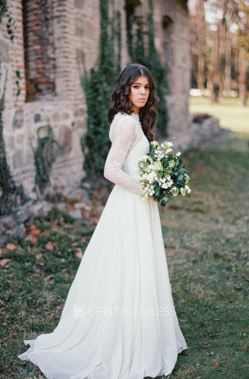 Long Sleeve Lace Weddig Dress With Corset Back Ucenter Dress