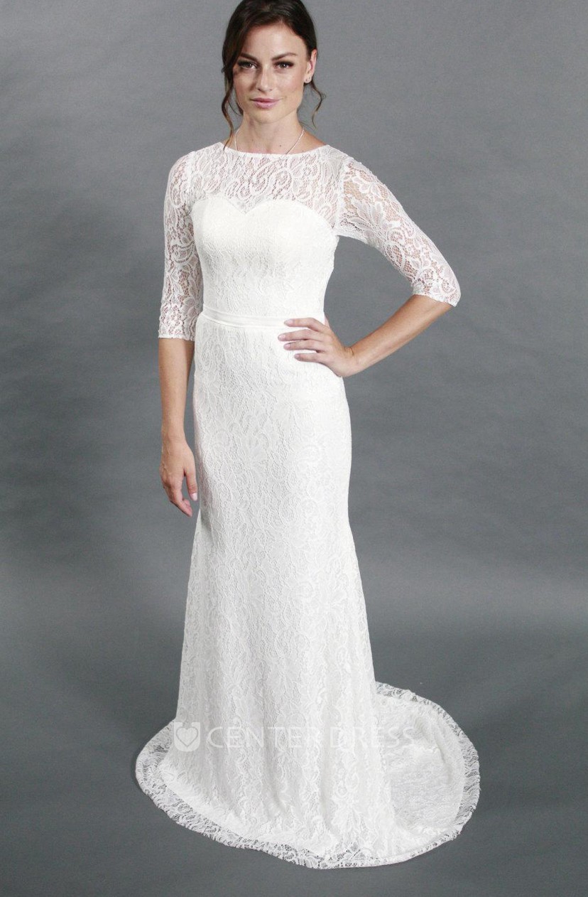 Simple Style Sheath Lace Wedding Dress With Half Sleeves Ucenter