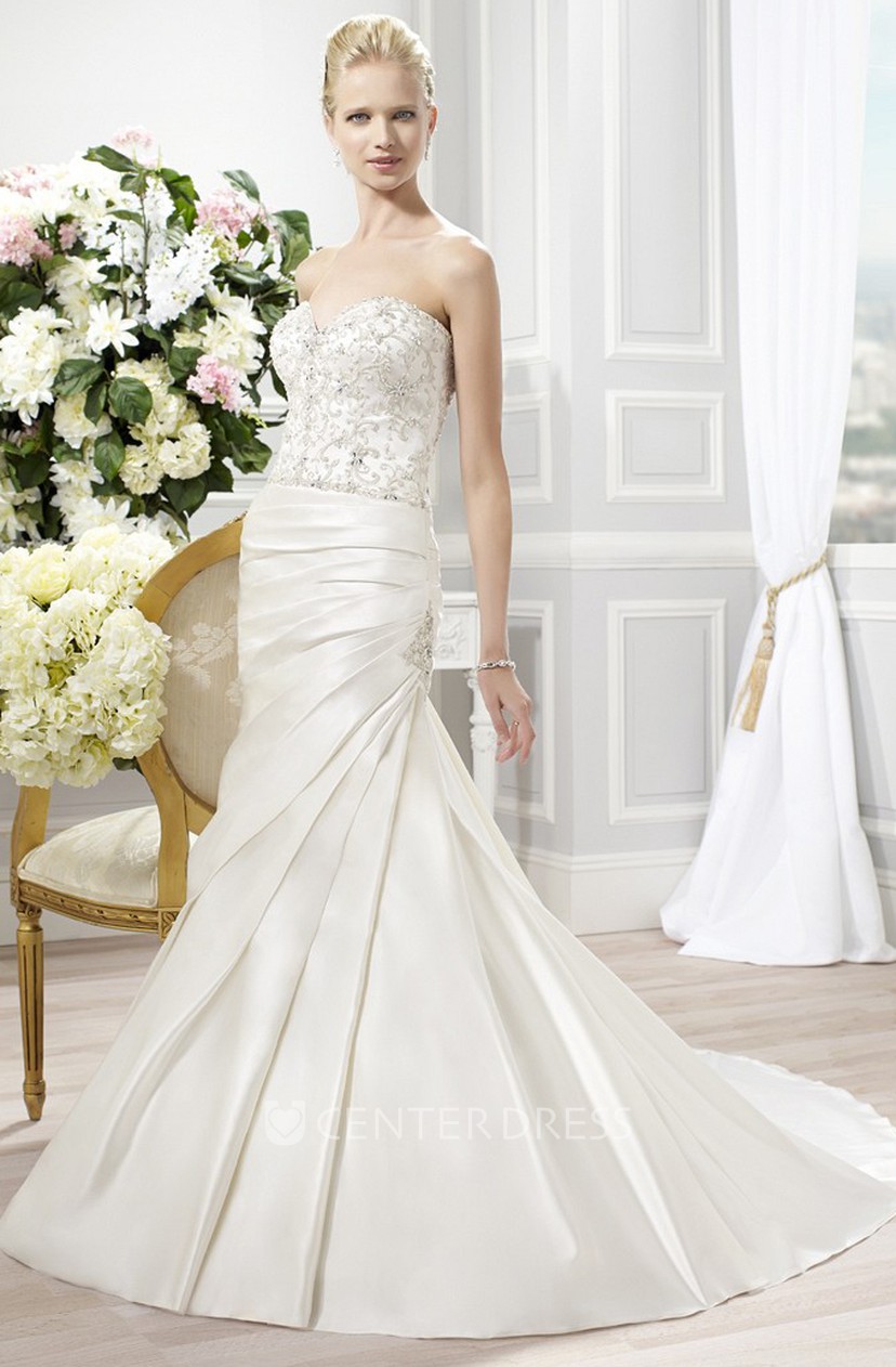 Trumpet Floor Length Sweetheart Sleeveless Beaded Satin Wedding