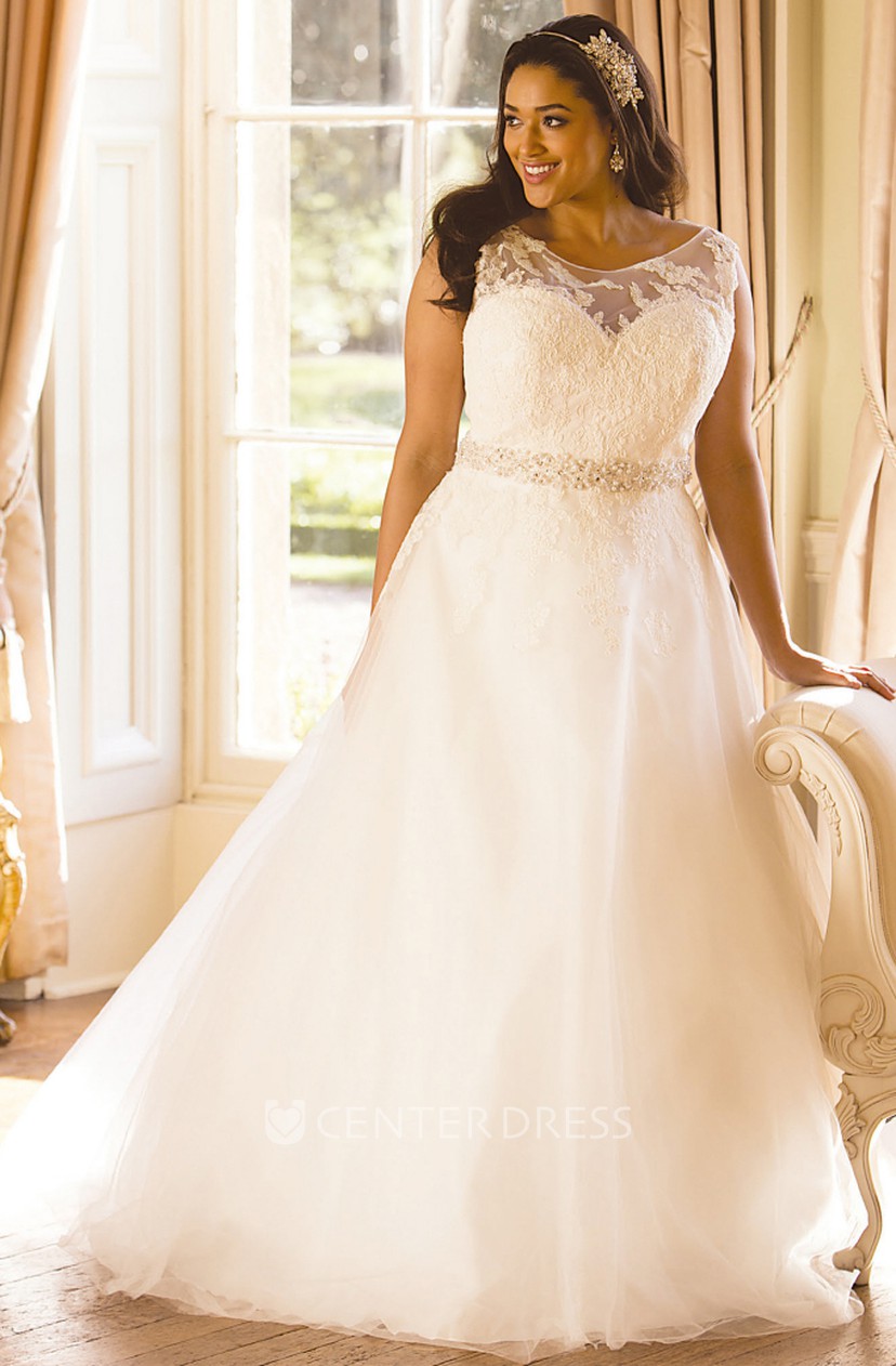 illusion neckline wedding dress plus size