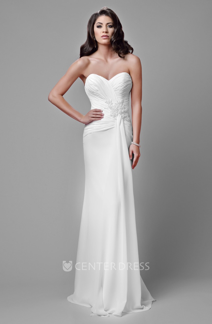 Column Sweetheart Chiffon Wedding Dress With Ruched Bodice And