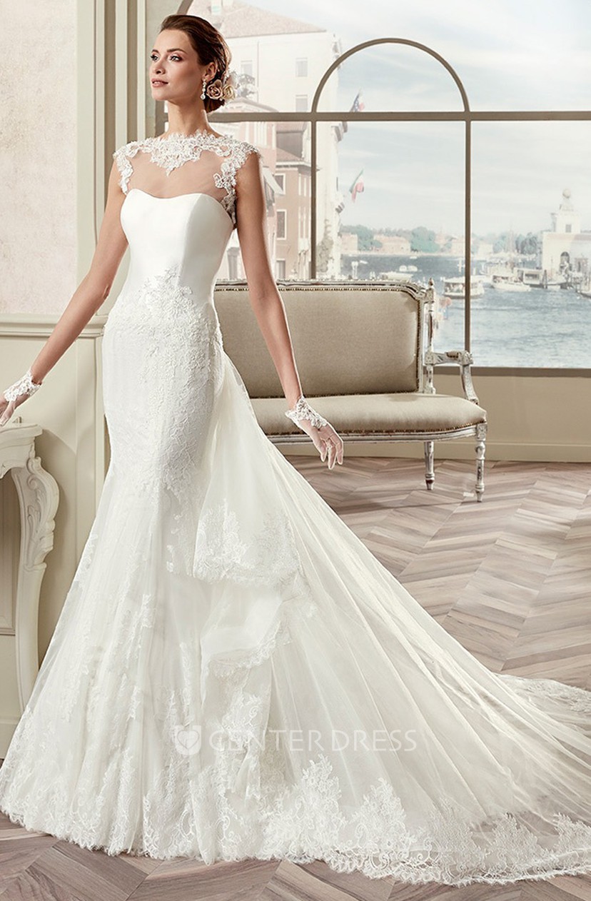 Cap Sleeve Sheath Mermaid Bridal Gown With Illusive Design And