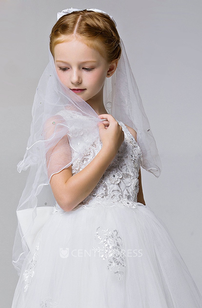 Korean Flower Girl Hair Comb Soft Veil With Bow Hair Accessories