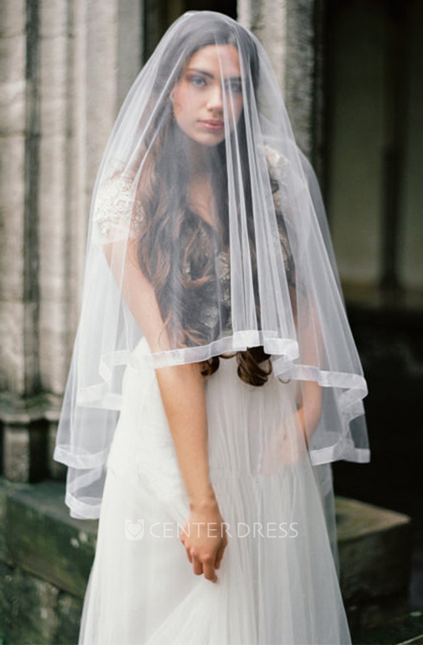 Simple New Western Style Silk Satin Soft Tulle Bridal Veil