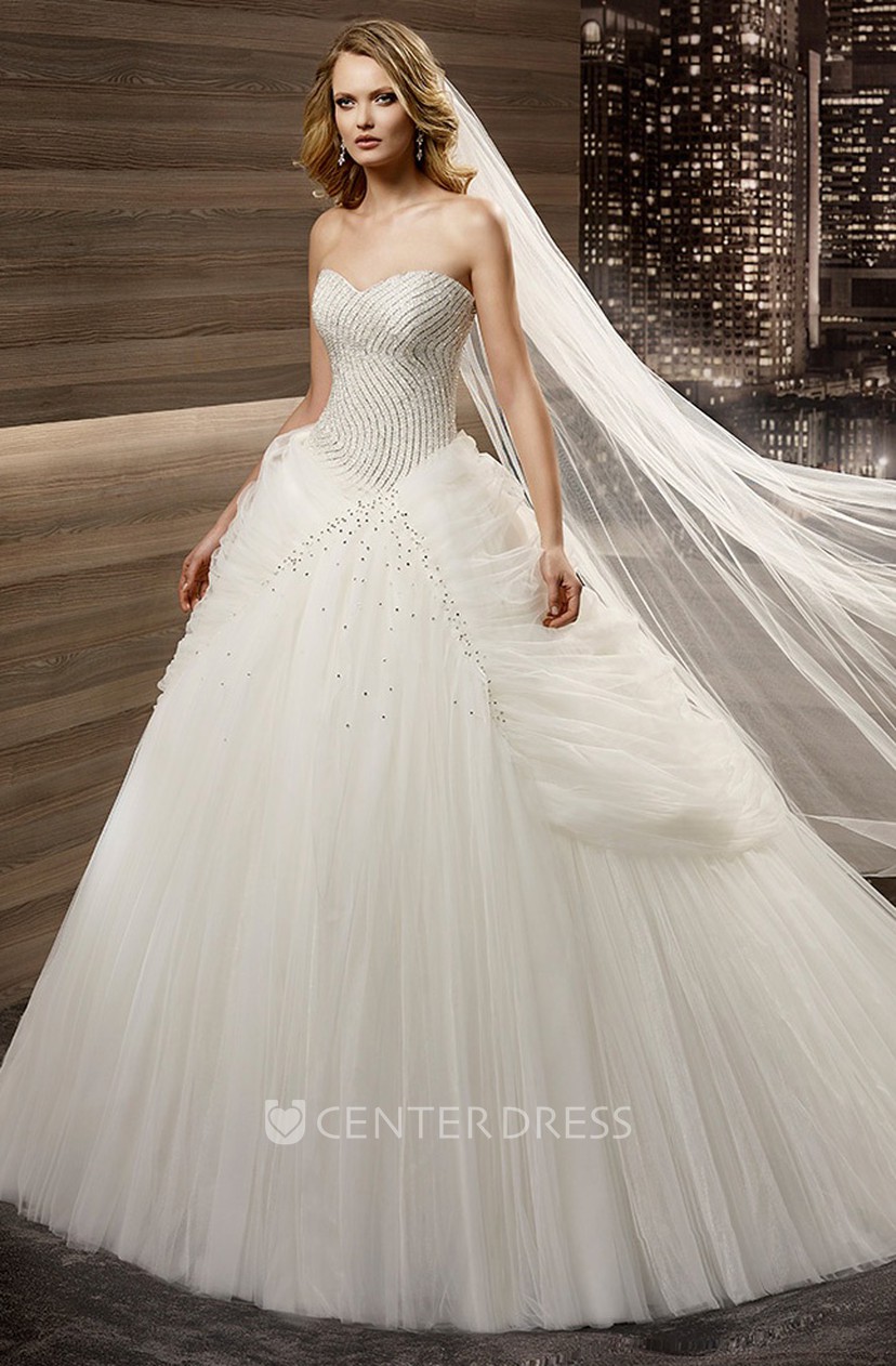 Sweetheart A Line Puffy Wedding Gown With Beaded Details And Side