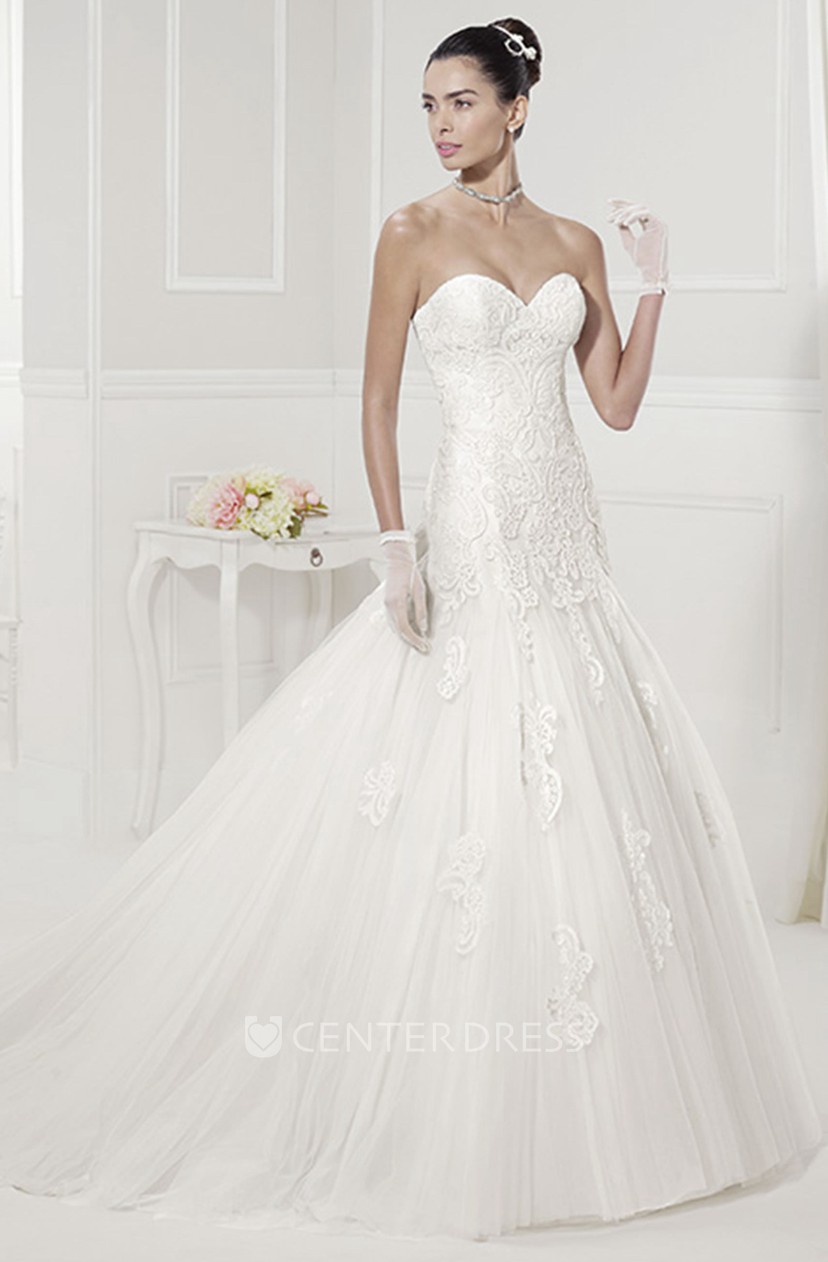Sweetheart Tulle Mermaid Bridal Gown With Removable Lace Cap