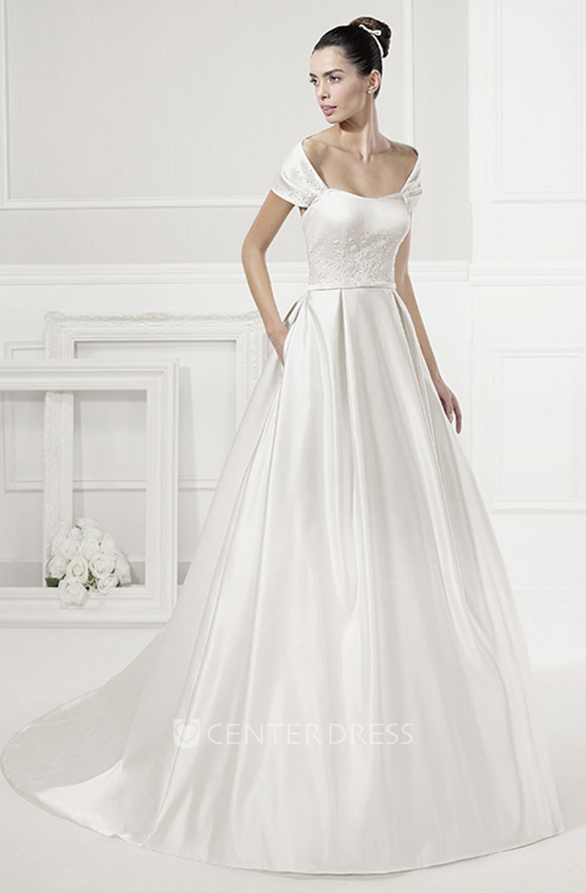 Unique Off Shoulder Taffeta Bridal Gown With Belt Ucenter Dress