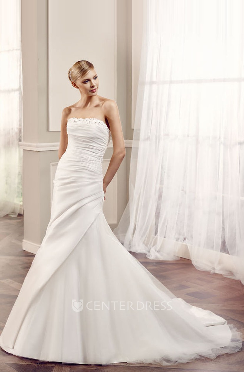 Mermaid Floor Length Side Draped Sleeveless Strapless Satin