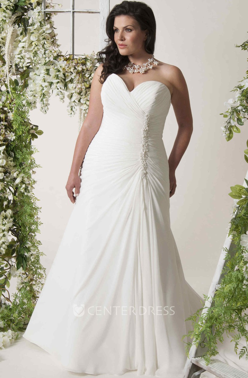 Floor Length Sweetheart Chiffon Plus Size Wedding Dress With Criss