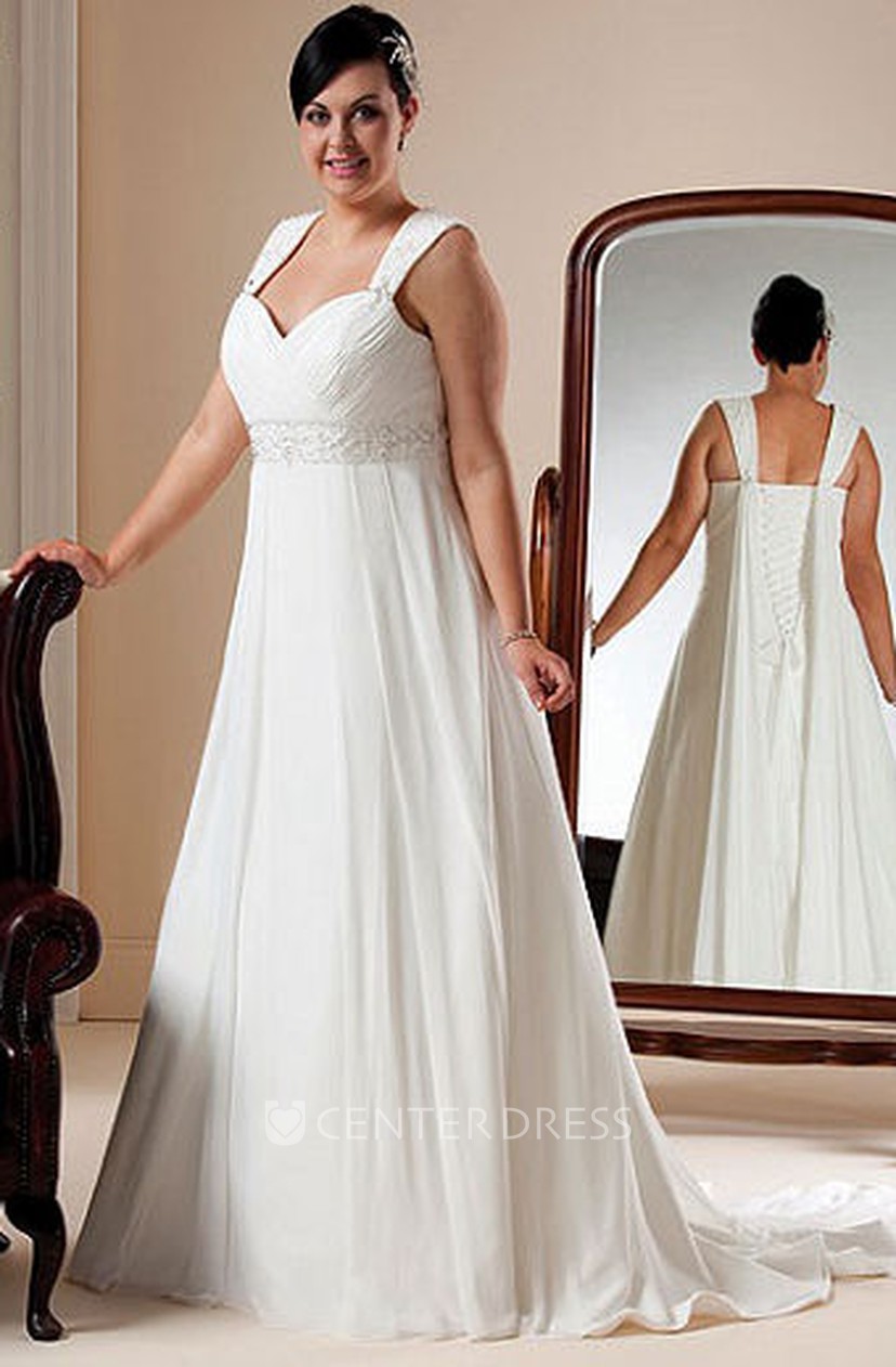 Empire Plus Size A Line Bridal Gown With Lace Up And Straps