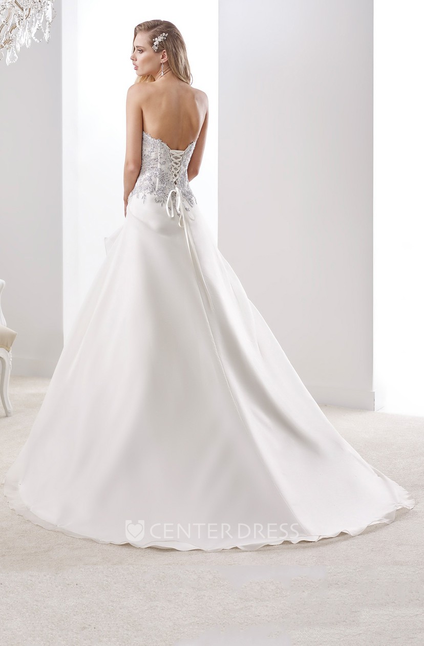 Sweetheart A Line Beaded Bridal Gown With Side Draping And Lace Up