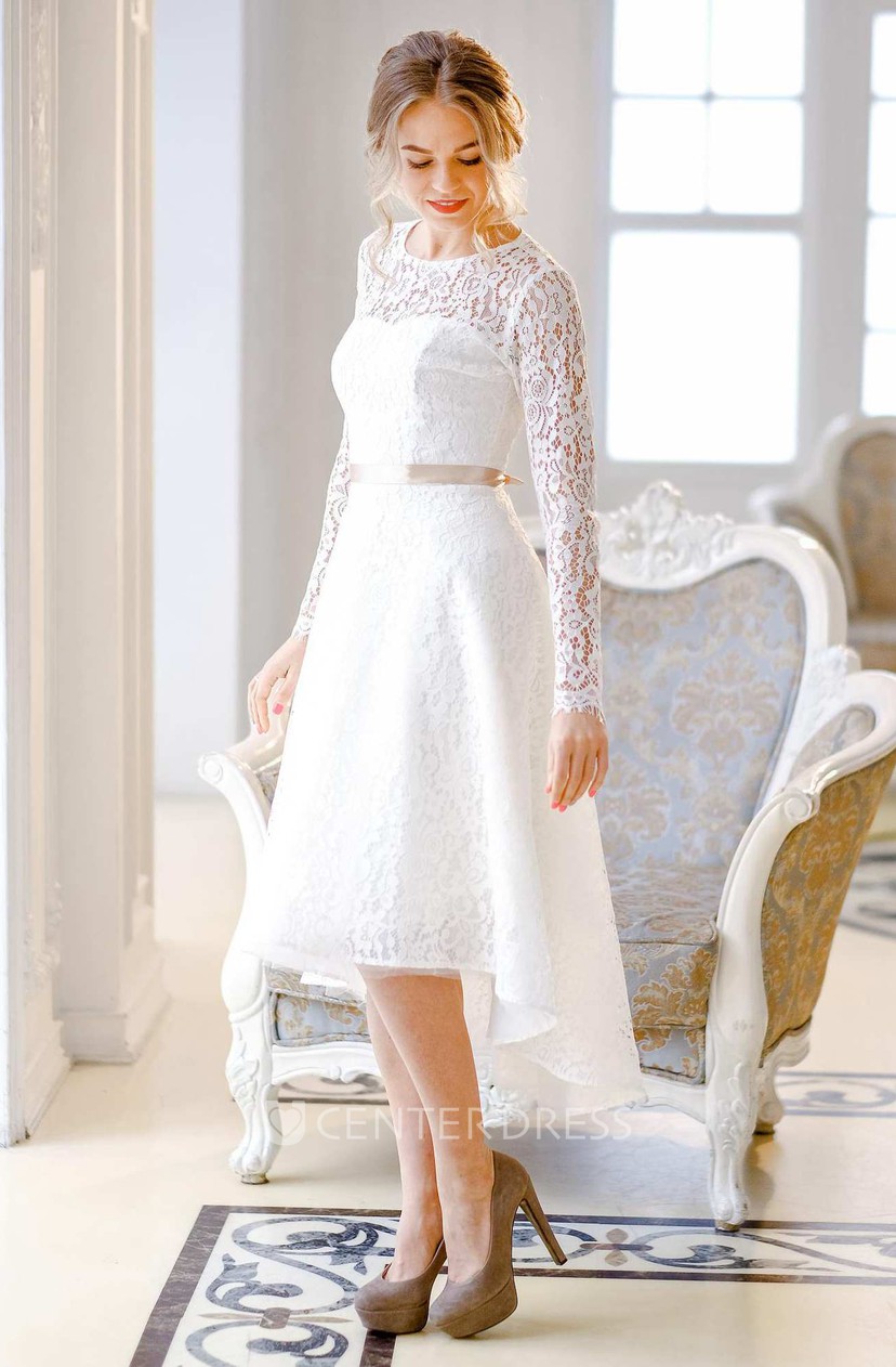 Short Mini Knee Length Satin Lace Lace Up Corset Back Wedding