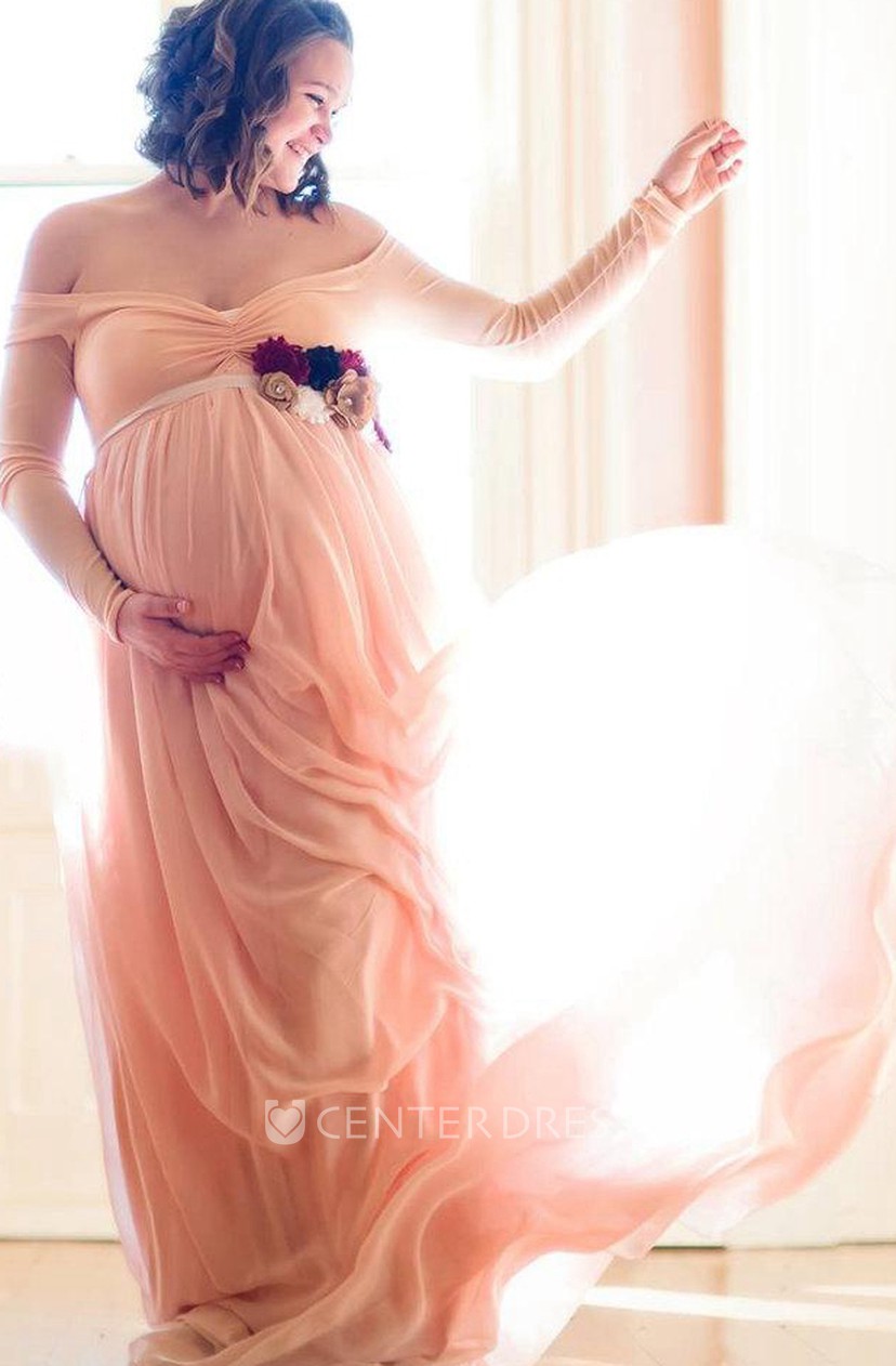 pink chiffon maternity dress