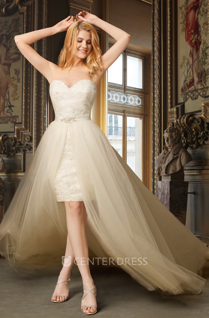 Sheath High Low Wedding Dress With Removable Skirt Ucenter Dress